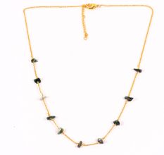 Gold Plated Brass Choker Necklace with Emerald Nugget Stones for Women